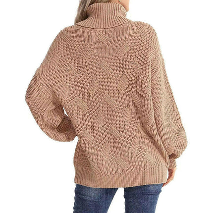 Womens Cable Knitted Sweater Long Sleeve Solid Color Pullover Turtleneck Sweater