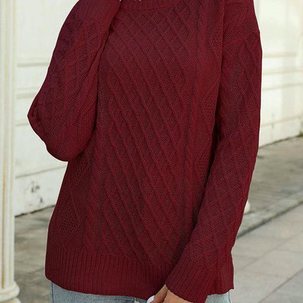 Women's Winter Round Neck Solid Color Cable Pattern Loose Pullover Sweater