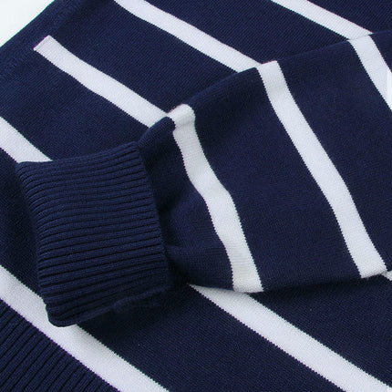 Women's Striped Sleeve Heart Colorblock Long Sleeve Pullover Knit Sweater