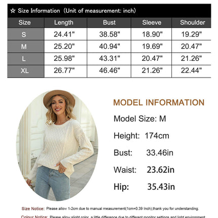 Women's Winter Round Neck Solid Color Cable Pattern Loose Pullover Sweater