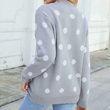 Women's Loose Round Neck Sweater Large Polka Dot Long Sleeve Pullover