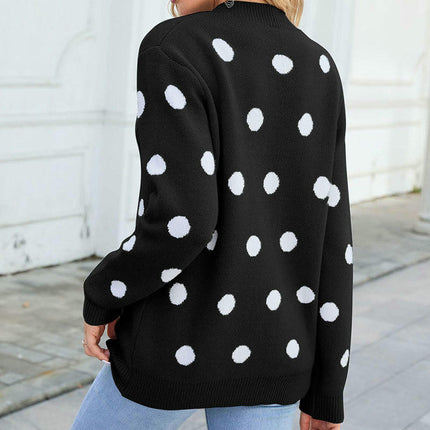 Women's Loose Round Neck Sweater Large Polka Dot Long Sleeve Pullover