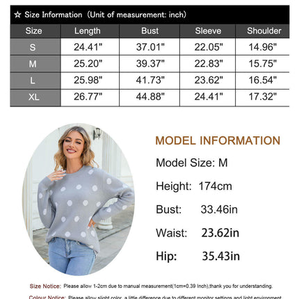 Women's Loose Round Neck Sweater Large Polka Dot Long Sleeve Pullover