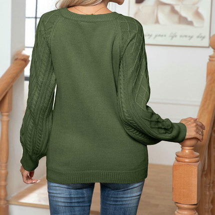 Knitted Tops Women Loose Casual Button Cable Long Sleeve Pullover Sweater