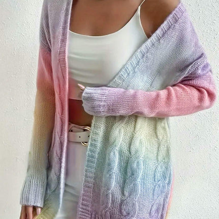 Women's Sweater Cardigan Coat Rainbow Tie-dye Twist Long-sleeved Knitted Sweater