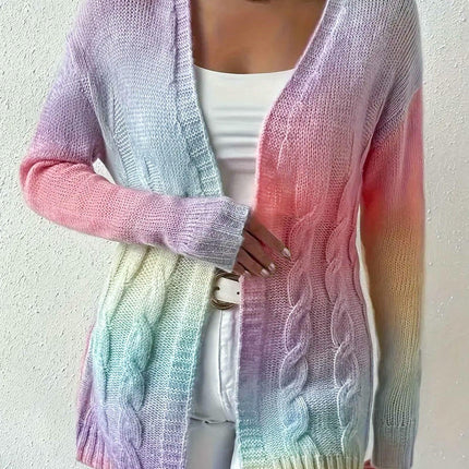 Women's Sweater Cardigan Coat Rainbow Tie-dye Twist Long-sleeved Knitted Sweater
