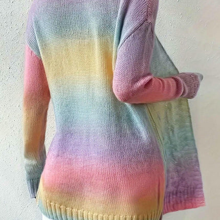Women's Sweater Cardigan Coat Rainbow Tie-dye Twist Long-sleeved Knitted Sweater