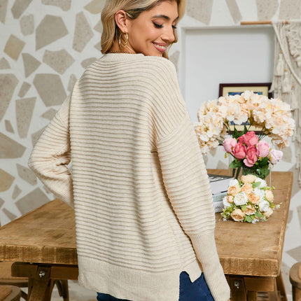 Women's Solid Color Knitted Sweater Round Neck Long Sleeve Pullover Top