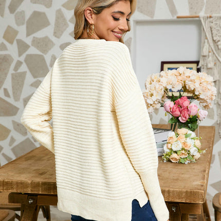 Women's Solid Color Knitted Sweater Round Neck Long Sleeve Pullover Top