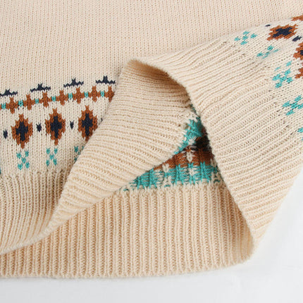 Women's Long Sleeve Christmas Sweater Female Retro Jacquard Button Pullover Top