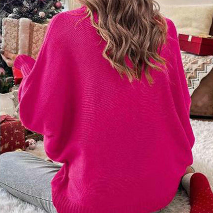 Sweater Women's Christmas Turtleneck Loose Pullover Bat Sleeve Knit Top