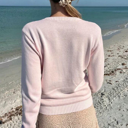Women's Solid Color Button Long Sleeve Cardigan Versatile Knitted Sweater