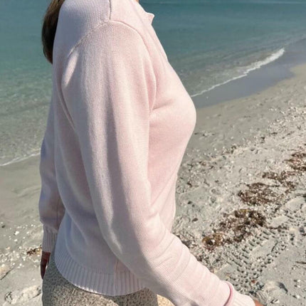 Women's Solid Color Button Long Sleeve Cardigan Versatile Knitted Sweater