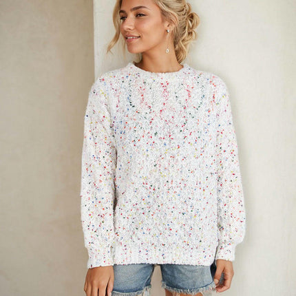 Round Neck Pullover Long Sleeve Knit Top Colorful Dot Women's Sweater