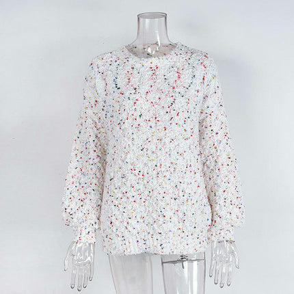 Round Neck Pullover Long Sleeve Knit Top Colorful Dot Women's Sweater