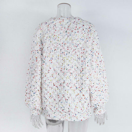 Round Neck Pullover Long Sleeve Knit Top Colorful Dot Women's Sweater
