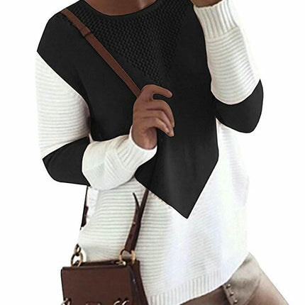 Women's Autumn Contrast Color Knitted Sweater Round Neck Long Sleeve Knitted Top