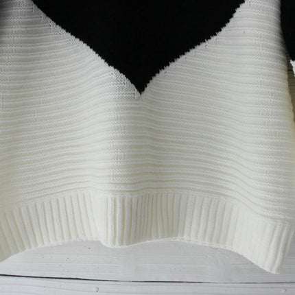 Women's Autumn Contrast Color Knitted Sweater Round Neck Long Sleeve Knitted Top