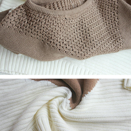 Women's Autumn Contrast Color Knitted Sweater Round Neck Long Sleeve Knitted Top