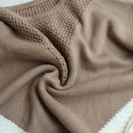 Women's Autumn Contrast Color Knitted Sweater Round Neck Long Sleeve Knitted Top