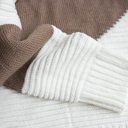 Women's Autumn Contrast Color Knitted Sweater Round Neck Long Sleeve Knitted Top