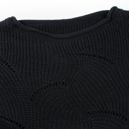 Women's Solid Color Hollow Sweater Round Neck Bat Sleeve Lazy Style Knitted Top