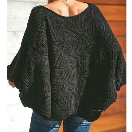 Women's Solid Color Hollow Sweater Round Neck Bat Sleeve Lazy Style Knitted Top