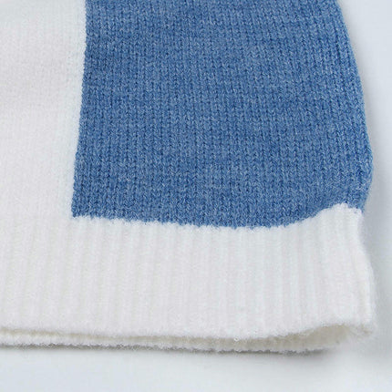 Women's Retro Sweater Contrast Color Stitching Round Neck Pullover Knit Top