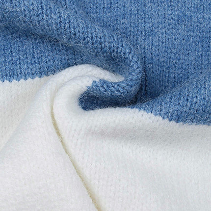 Women's Retro Sweater Contrast Color Stitching Round Neck Pullover Knit Top