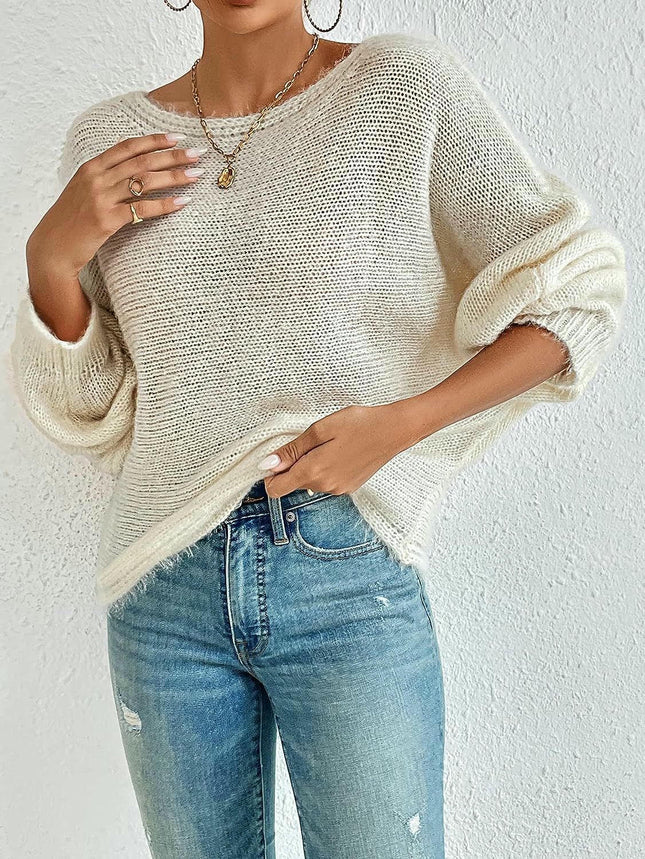 Women's Sexy Knitted Sweater With A One-shoulder Neckline and A Batwing