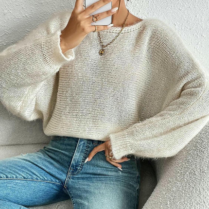 Women's Sexy Knitted Sweater With A One-shoulder Neckline and A Batwing