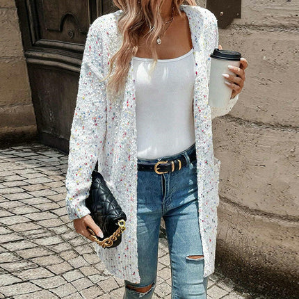 Autumn Women's Colorful Dot Cardigan Loose Long Sleeve Pocket Long Knit Cardigan