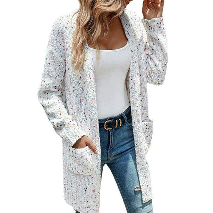 Autumn Women's Colorful Dot Cardigan Loose Long Sleeve Pocket Long Knit Cardigan