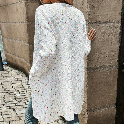 Autumn Women's Colorful Dot Cardigan Loose Long Sleeve Pocket Long Knit Cardigan