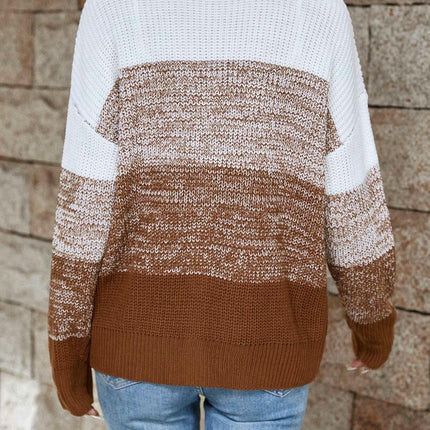 Women's Gradient Color V-Neck Button Cardigan Long Sleeve Loose Knitted Sweater