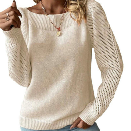 Women's Autumn Solid Color Hollow Long Sleeve One Shoulder Pullover Sweater Top