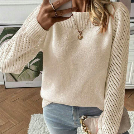 Women's Autumn Solid Color Hollow Long Sleeve One Shoulder Pullover Sweater Top