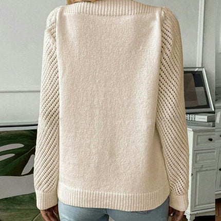 Women's Autumn Solid Color Hollow Long Sleeve One Shoulder Pullover Sweater Top