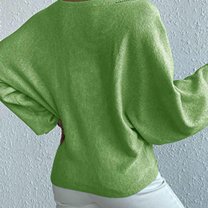 Round Neck Embroidered Flower Women's Loose One Shoulder Pullover Sweater