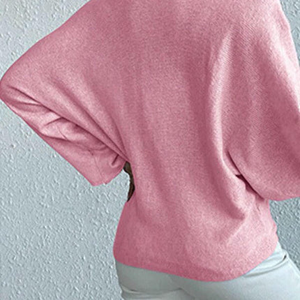 Round Neck Embroidered Flower Women's Loose One Shoulder Pullover Sweater