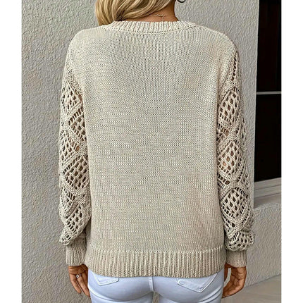 Women's Hollow Out Sweater V Neck Long Sleeve Knit Pullover Top Fall Fashion