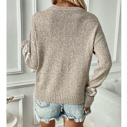 Womens Autumn and Winter Casual Sweater Star Round Neck Long Sleeve Pullover Top