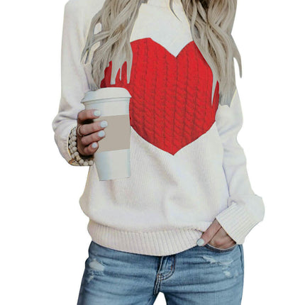 Women's Long-Sleeved Round-Neck Sweater Fashionable Pullover Twist Heart Sweater