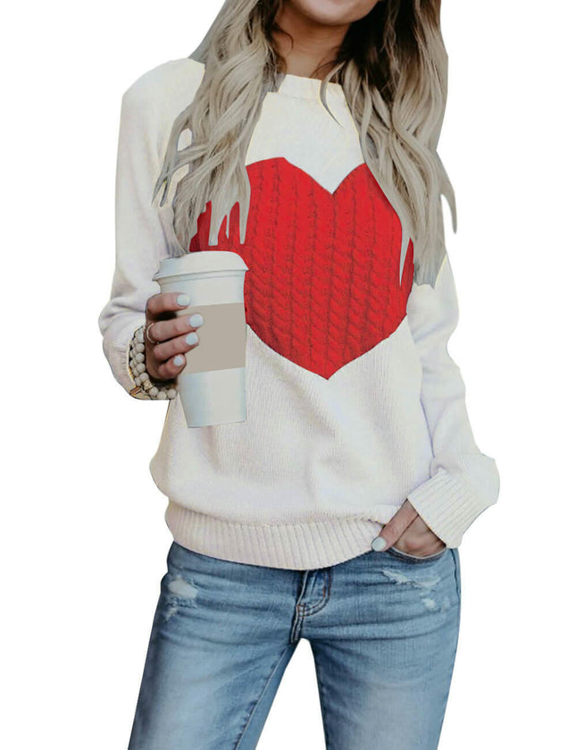 Women's Long-Sleeved Round-Neck Sweater Fashionable Pullover Twist Heart Sweater