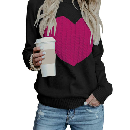 Women's Long-Sleeved Round-Neck Sweater Fashionable Pullover Twist Heart Sweater
