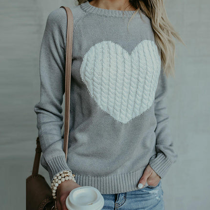 Women's Long-Sleeved Round-Neck Sweater Fashionable Pullover Twist Heart Sweater
