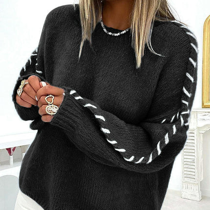 Women's Long Sleeve Sweater Round Neck Pullover Loose Chunky Knit Sweater Top
