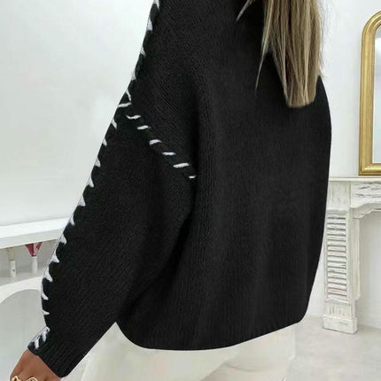 Women's Long Sleeve Sweater Round Neck Pullover Loose Chunky Knit Sweater Top