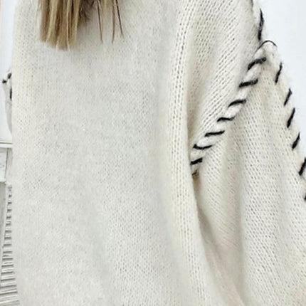 Women's Long Sleeve Sweater Round Neck Pullover Loose Chunky Knit Sweater Top