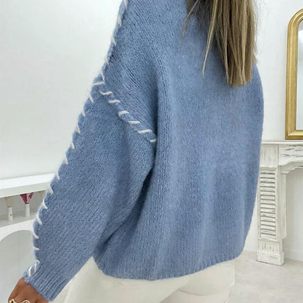 Women's Long Sleeve Sweater Round Neck Pullover Loose Chunky Knit Sweater Top